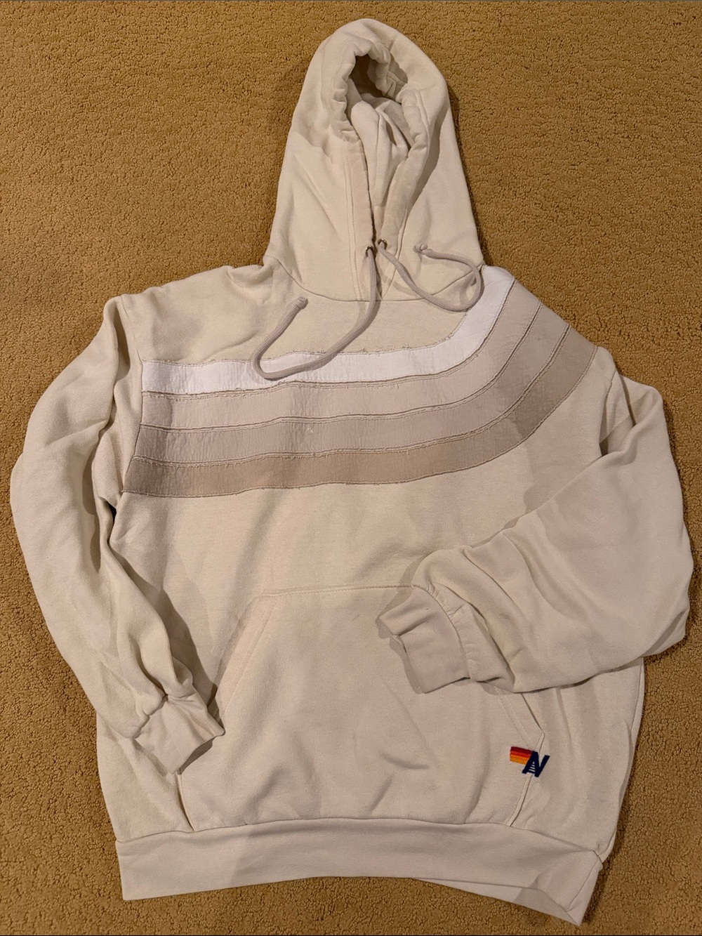 Aviatior Nation Cream Hooded Sweatshirt with Contrast Stripes